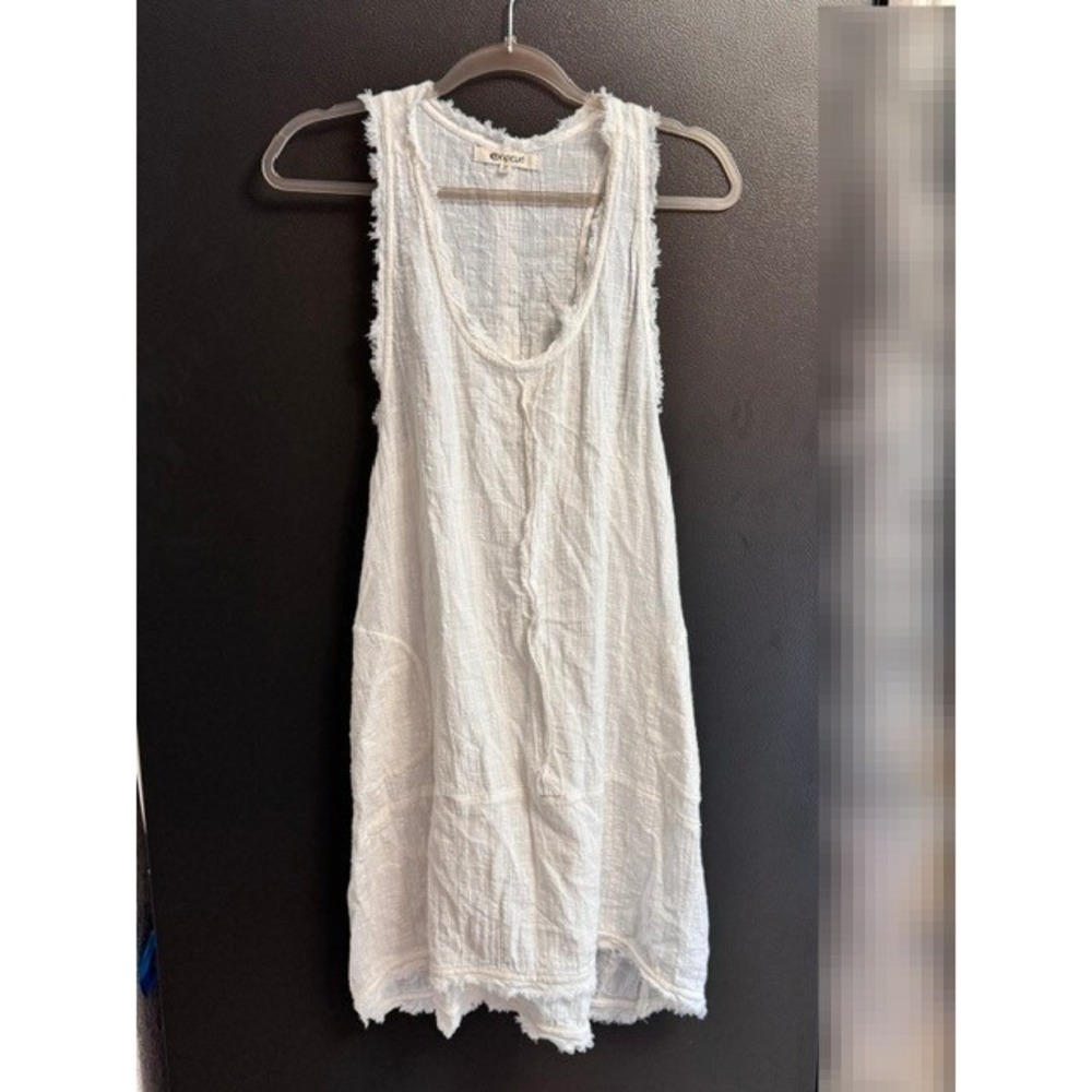 Rip Curl Womens White Gauze Mini Dress Racerback Frayed Hem Pockets Size XS